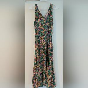 LOFT Multicolor Floral V-Neck Sleeveless Midi Dress